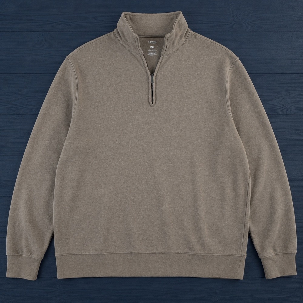 Sonoma Goods For Life Men XXL Taupe Quarter Zip Pullover Coastal Grandpa Casual